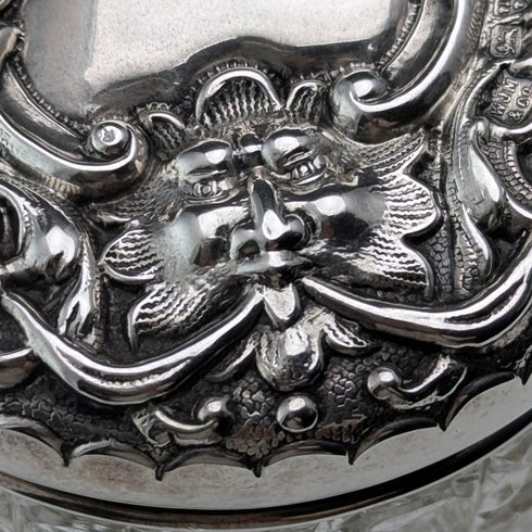 1902 英國古董純銀帶蓋切割玻璃罐 WJ Myatt & Co